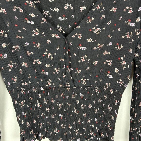 Paper Crane Cropped Smocked Waist Women SZ S Floral Ditzy Print Long Sleeve Boho - Picture 2 of 6